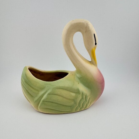 Vintage Swan Planter Vase | Pastel Ceramic | Quiet Luxury Cottagecore Decor - Picture 2 of 7